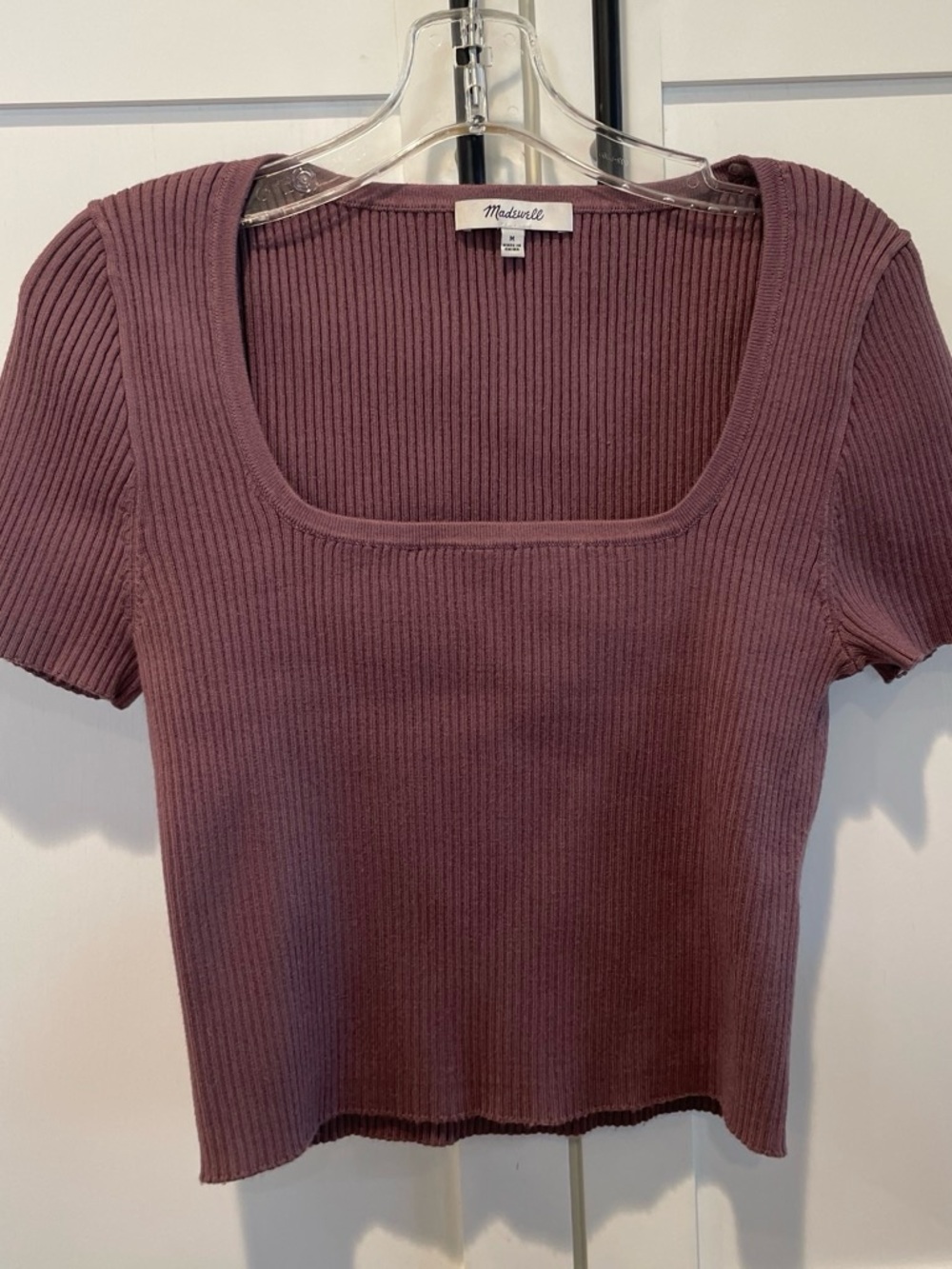 Madewell Square-Neck Ribbed Crop Top in Dusty Mauve